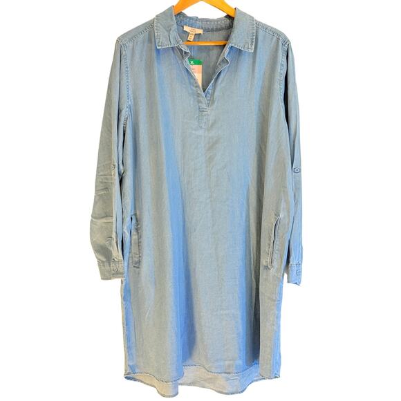 NWT | COMO VINTAGE Denim Shirt Dress Light Blue Casual Chic | XL Extra Large - Picture 1 of 9
